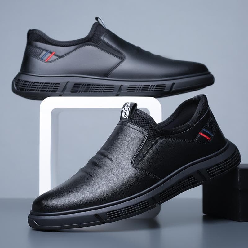 Men's Shoes Autumn and Winter New Men's Business Casual Leather Shoes Korean Version Soft Sole Soft Surface Slip-on Sports Casual Shoes 44 black