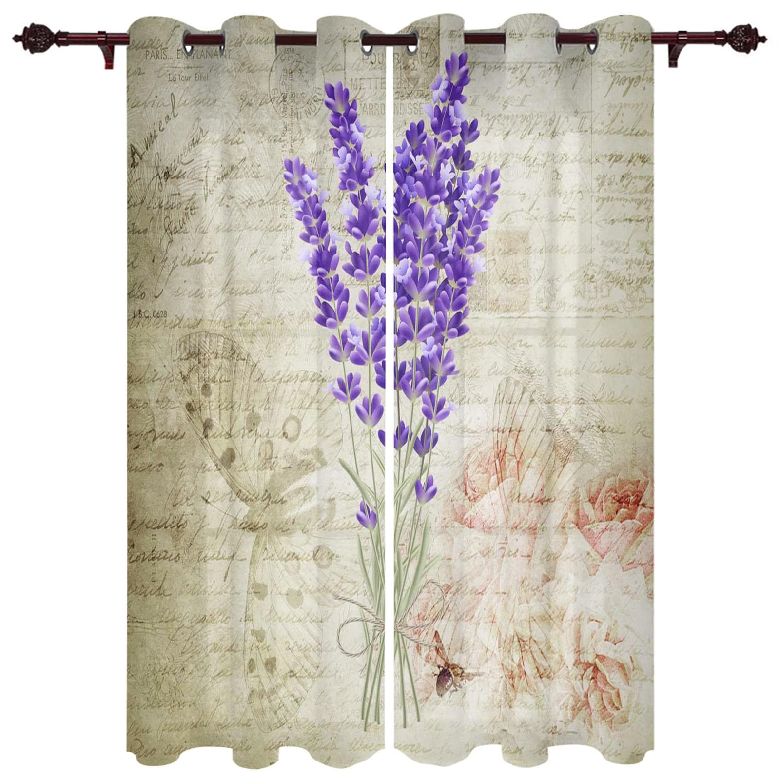 Pastoral Style Lavender Bicycle Window Curtain Home Decor Curtains for Living Room Bedroom Kitchen Door Curtain 135W x 60H(cm)