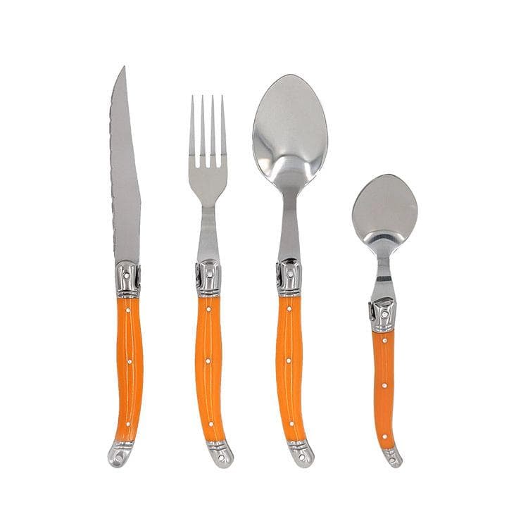 4-24pcs Laguiole Tableware set Rainbow Cutlery Black Plastic Handle Dinnerware Stainless Table Knife Dinner Fork Spoon Teaspoon