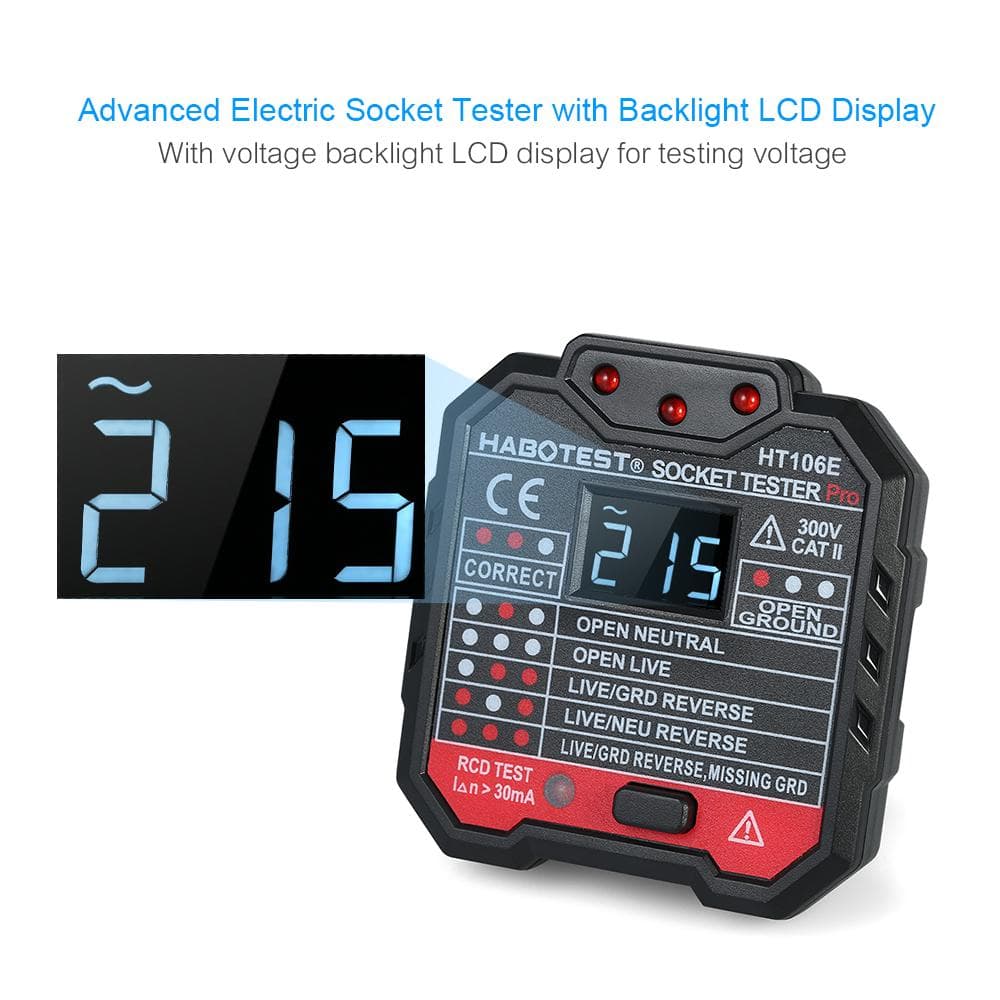 HABOTEST Advanced RCD Electric Socket Tester Automatic Neutral Live Earth Wire Testing Circuit UK Plug