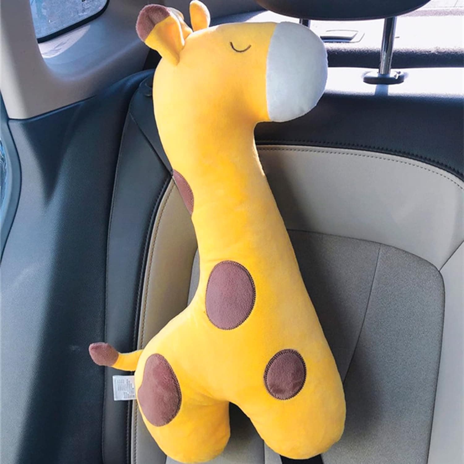 Seat Belt Pillow for Kids, Car Seatbelt Cover Children Rest Sleep Head Support Shoulder Pad Neck Pillow Plush Cartoon Giraffe Cushion Right yellow