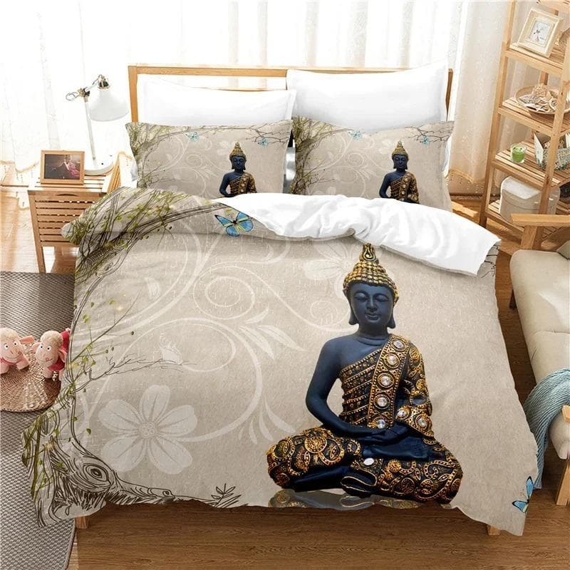 Buddha Statue Bedding Set Duvet Cover Set 3d Bedding Digital Printing Bed Linen Queen King Full Size Bedding Set Fashion Design AU Single 140x210cm