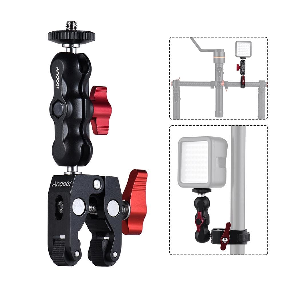 Andoer Multi-function Ball Head Clamp Ball Mount Clamp Arm Super Clamp with 1/4-20 Thread for GPS Phone LCD/DV Monitor LED Video Light Flash Light