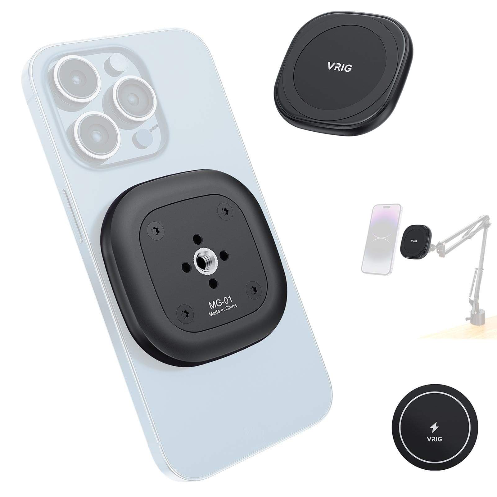 VRIG MG-01 Portable Magnetic Phone Mount Phone Holder Phone Tripod Mount with 1/4 Inch Thread Phone black