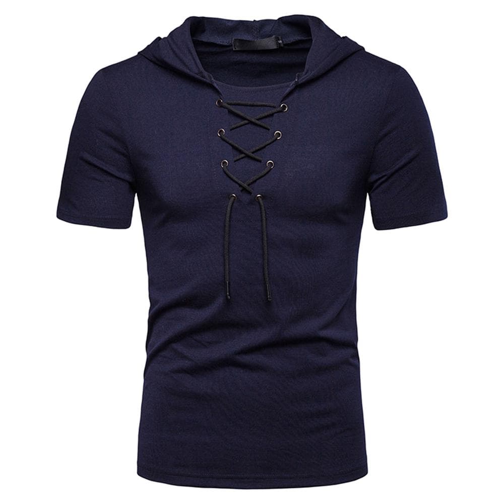 Men's Mesh Hooded T-shirt Men's Hooded T-Shirt Slim Cotton Blend Solid Color T-shirts Casual Trend Youth Short Sleeve T-Shirt 3XL navy blue