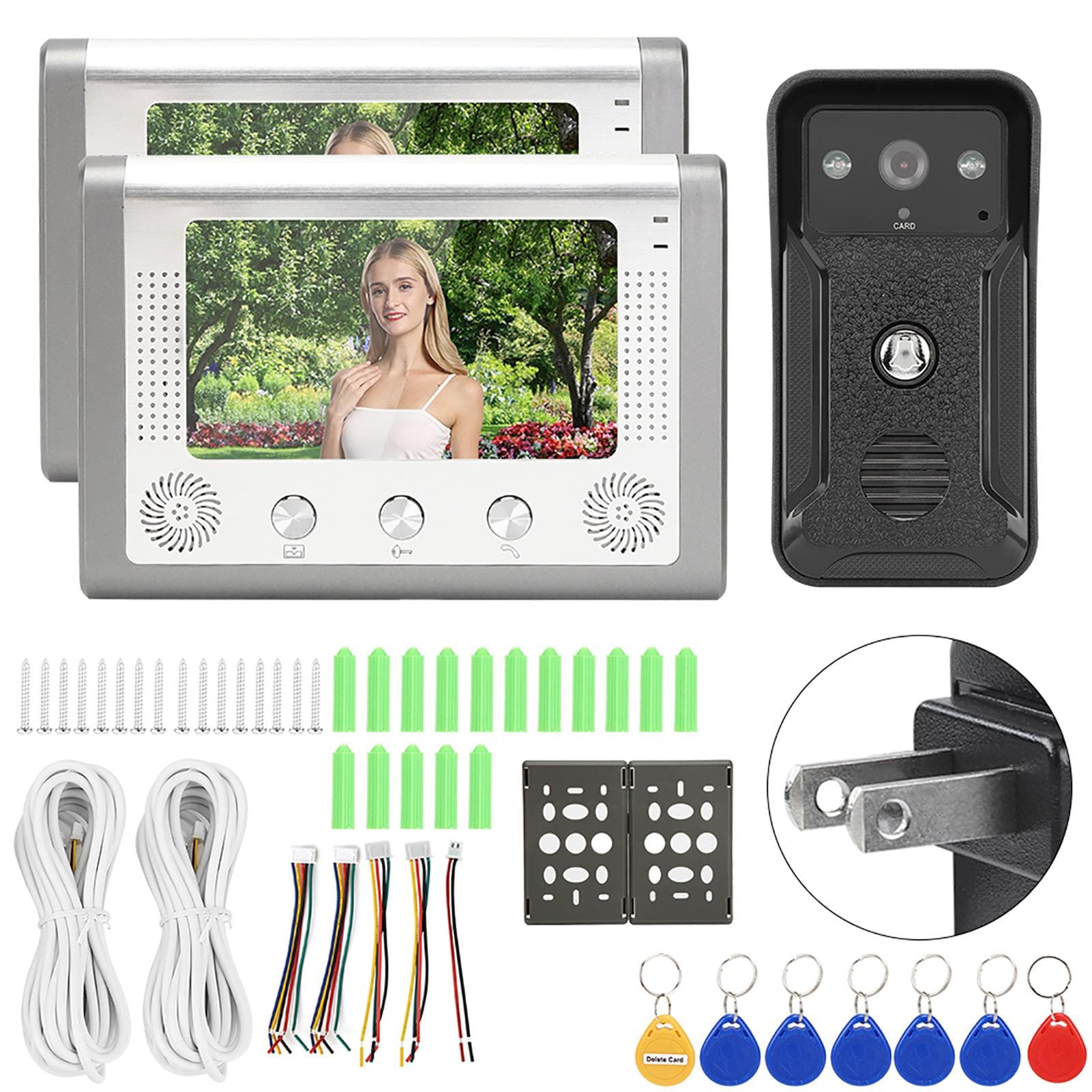 7inch 2 Display Units Night Vision Doorbell TFT ID Card Intercom Camera Video Door Phone