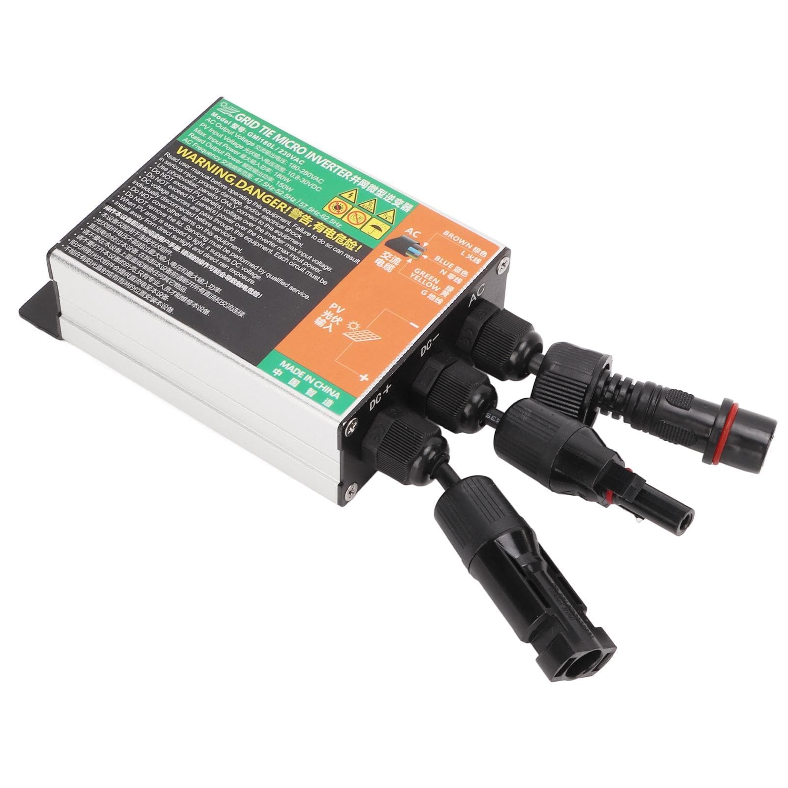 Solar Grid Tie Inverter Pure Sine Wave 180W 230V 10.8V to 30V DC Input to AC 180V to 280V Output