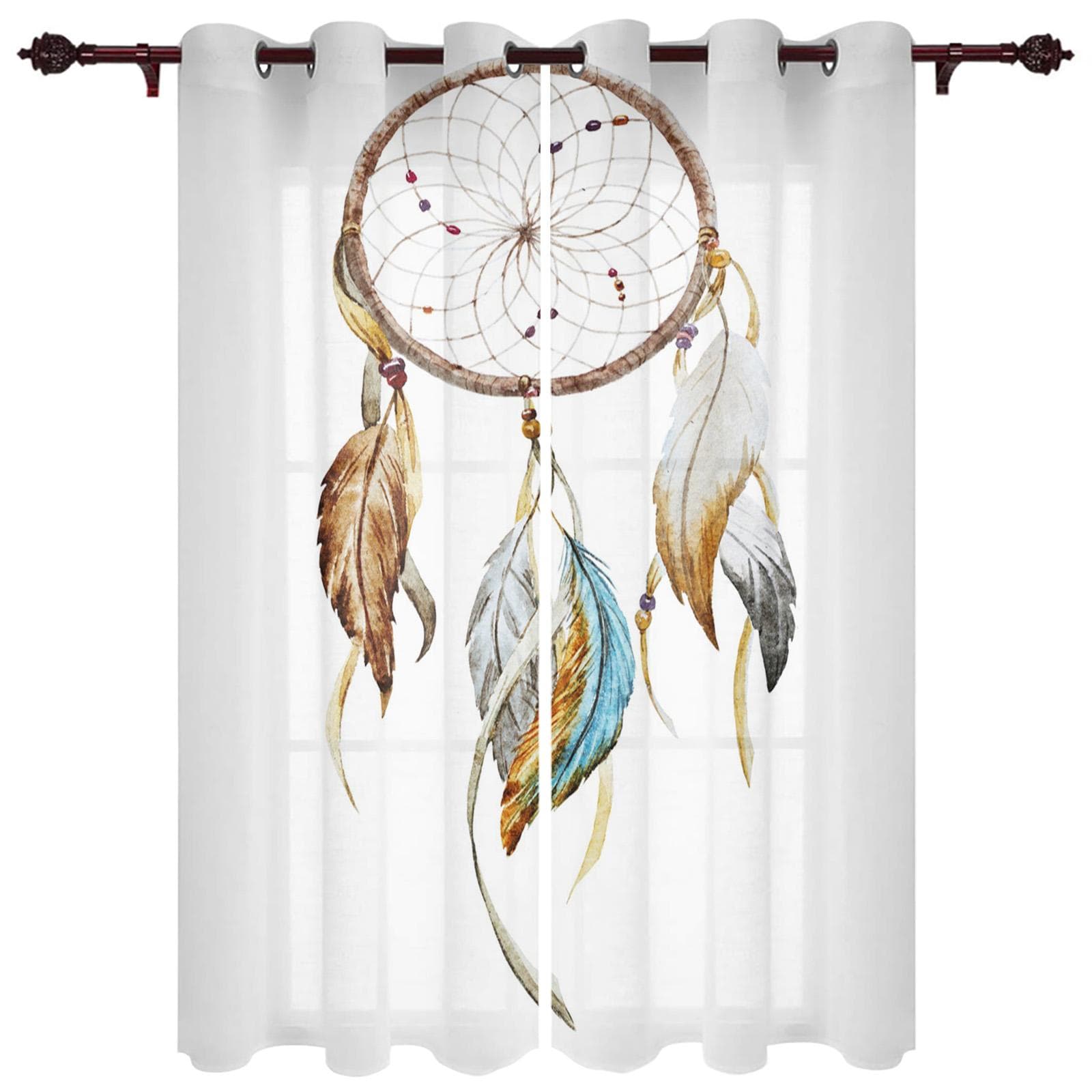 Dream Catcher Watercolor Feather Pattern Modern Window Curtains for Living Room Bedroom Curtain Blinds Drapes Door Curtains 135W x 60H(cm) x1