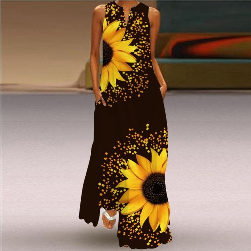 Summer Women's Dress Sleeveless Dress V-neck Print Dress 4XL