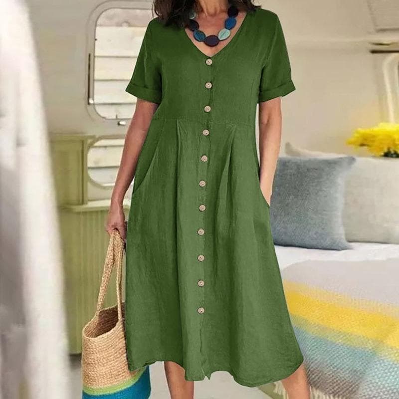 Women's Spring&Summer Solid Colour Loose High Waist Dresses S green