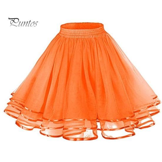 Mesh Tulle Skirt with Elastic Waistband Solid Color Three-Layered Princess Skirt Cosplay Weddings Parties Knee-Length Skirt orange