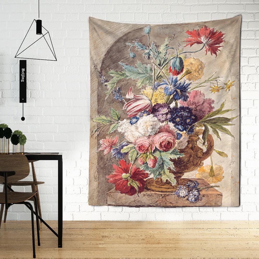 Still Life Flowers Oil Painting Tapestry Wall Hanging Retro Court Style Bohemian Hippie Tapiz Art Home Decor 150X130 CM