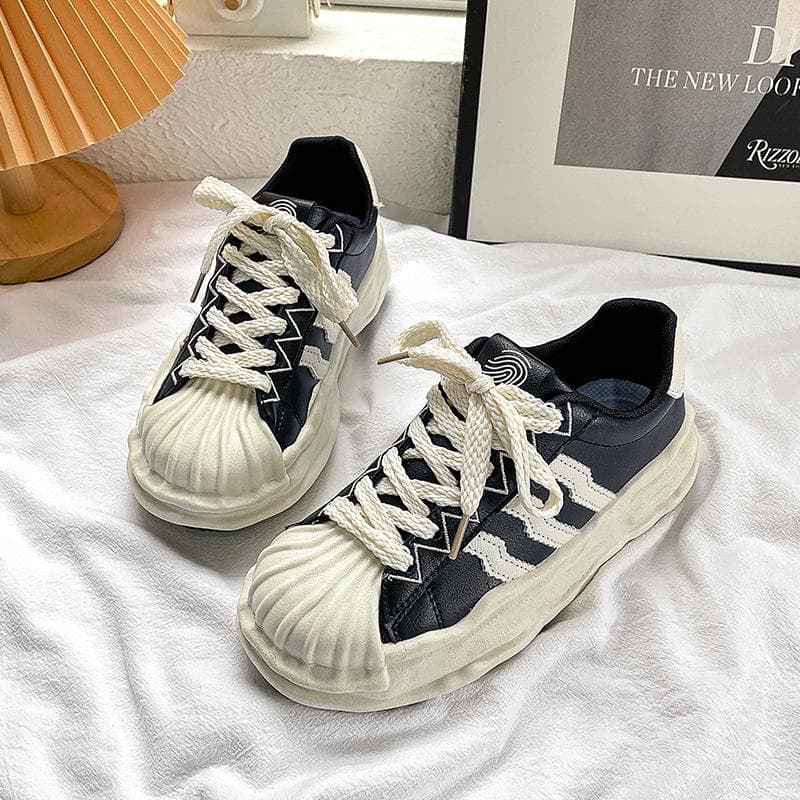 Spring New Shell Head Melting Small White Shoes Female Students All-match Casual Shoes Round Toe Sneakers 40 black