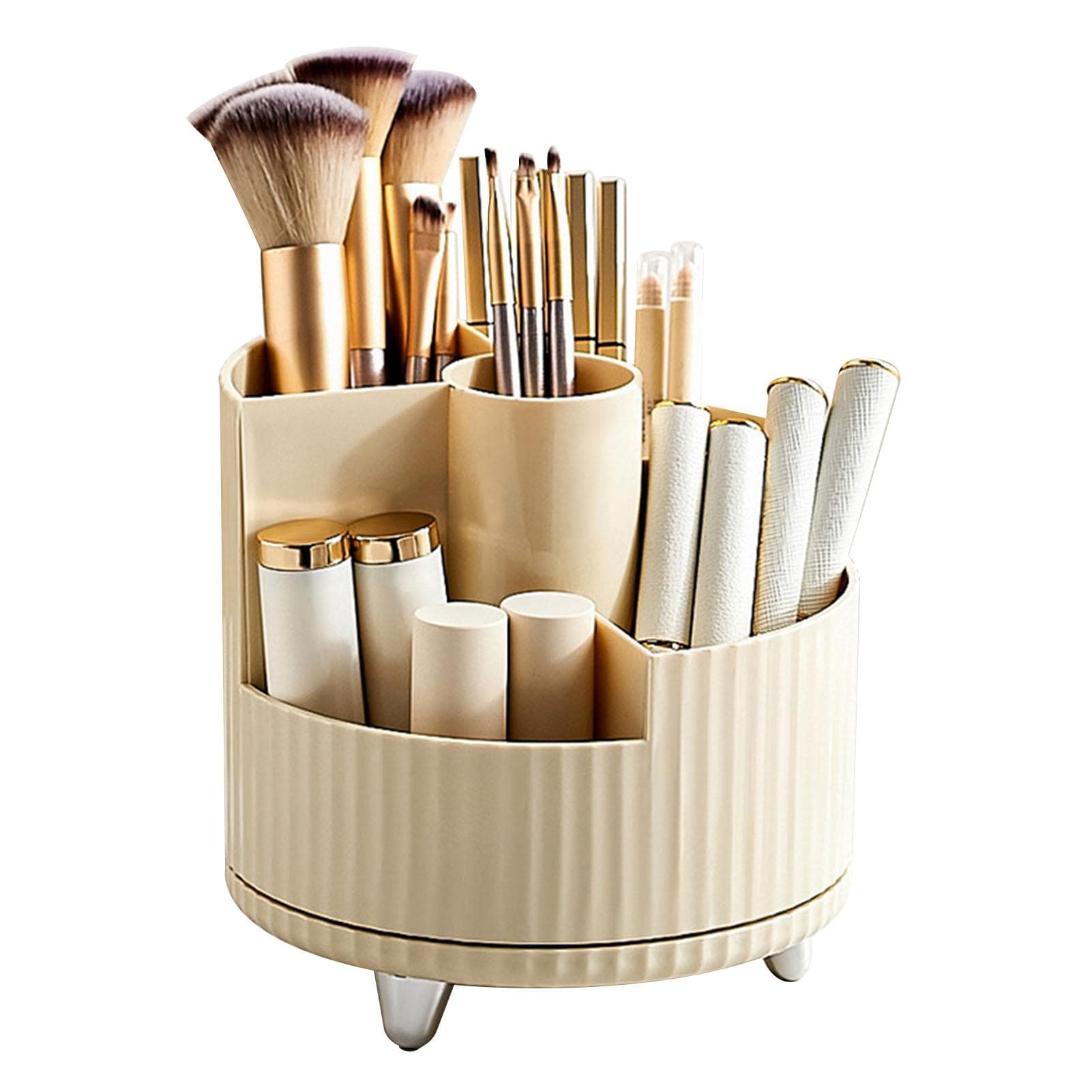 Makeup Brush Holder 360 Degree Rotating Cosmetic Storage Cup for Vanity Small Perfume Lipstick white