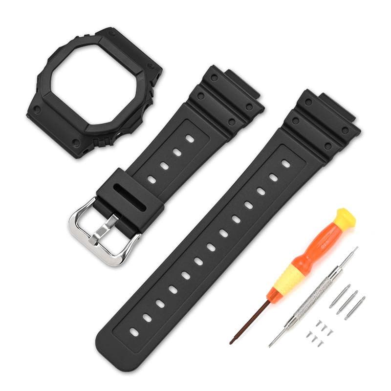 Strap With Case for Casio G-Shock DW-5600 DW-5000 GW-M5610 GLX-5600 Men Women Replacement Rubber Resin Shell Watch Band Bracelet 5610 black