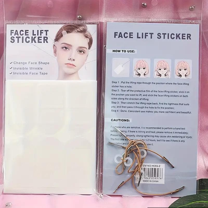 Invisible Face Lift Tape and Band Set, 18 Pcs Hypoallergenic Clear Lifting Patches with 4 Adjustable Elastic Straps, Instant Firming for Neck, Jawline 1set