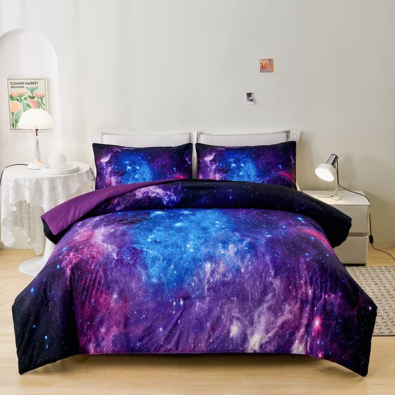 Galaxy Comforter Sets, 3D Outer Space Themed Bedding, All-Season Quilted Duvet, for Children Boy Girl Teen Kids with Pillow Sham 140x200cm 3pcs
