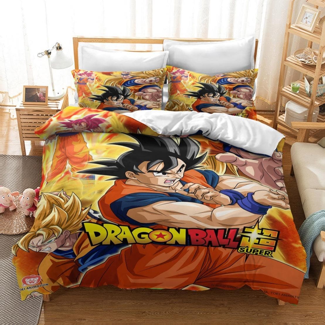 Anime Dragon-Ball Bedding Set,Anime 3D Dragon Duvet Cover,Duvet Comforter Quilt Cover Set Super Saiyan Bedding Set 175x218cm 3pcs