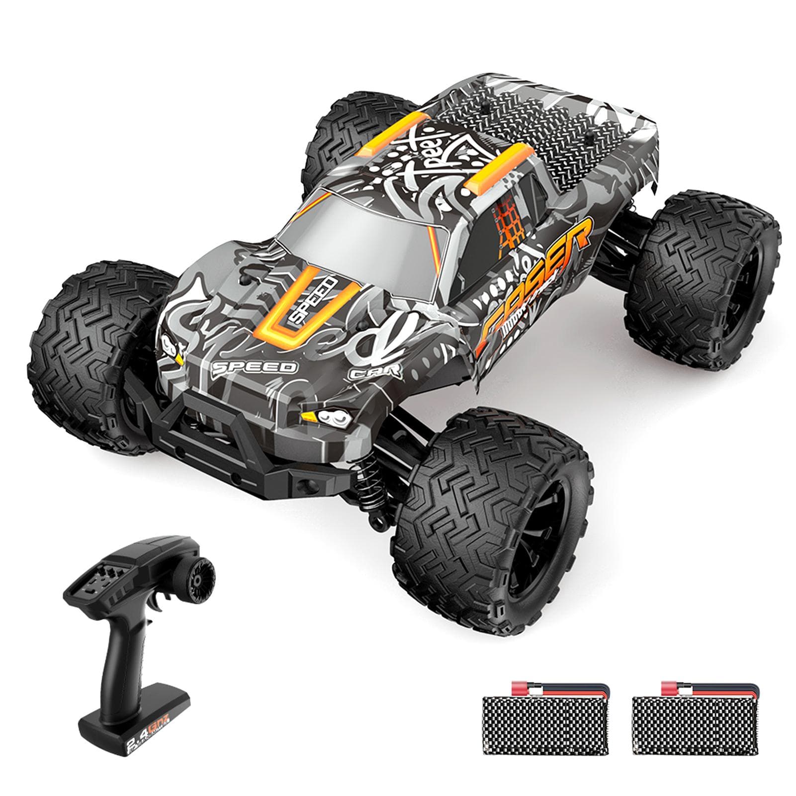 Remote Control Car 1/14 2.4GHz 45km/h All Terrain Off Road Trucks 4WD Brushless Motor Climbing Car 2 battery grey