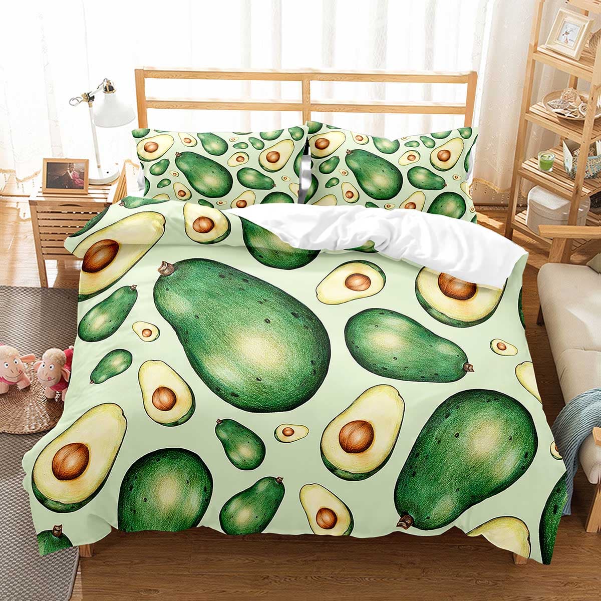 Avocado Duvet Cover Set Fresh Fruit Pattern Comforter Cover Double Single Size for Kids Teen Adults Bedding Set with Pillowcase EU single(135x200cm)