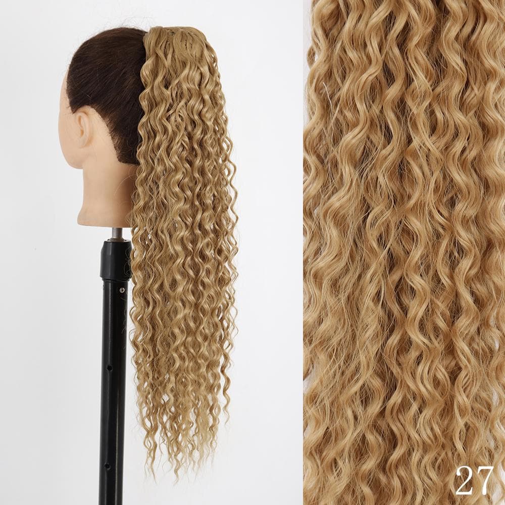 XINRAN Long Curly Clip In Ponytail Hair Extensions Natural Synthetic Blonde Drawstring Pony Tail Hairpieces for Afro Women 24inches