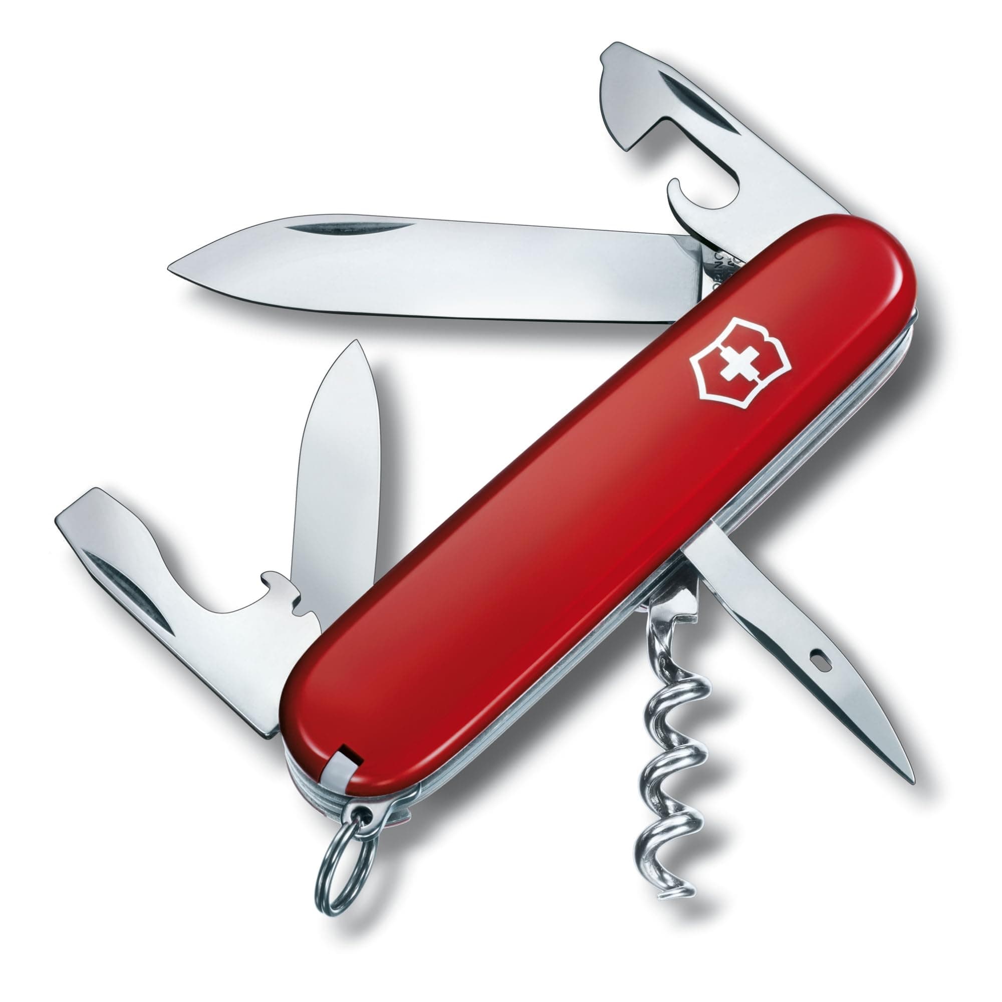 VICTORINOX Spartan Red Swiss Army Knife, a multi-functional knife perfect for outdoor activities and disaster preparedness. Includes a corkscrew, flat