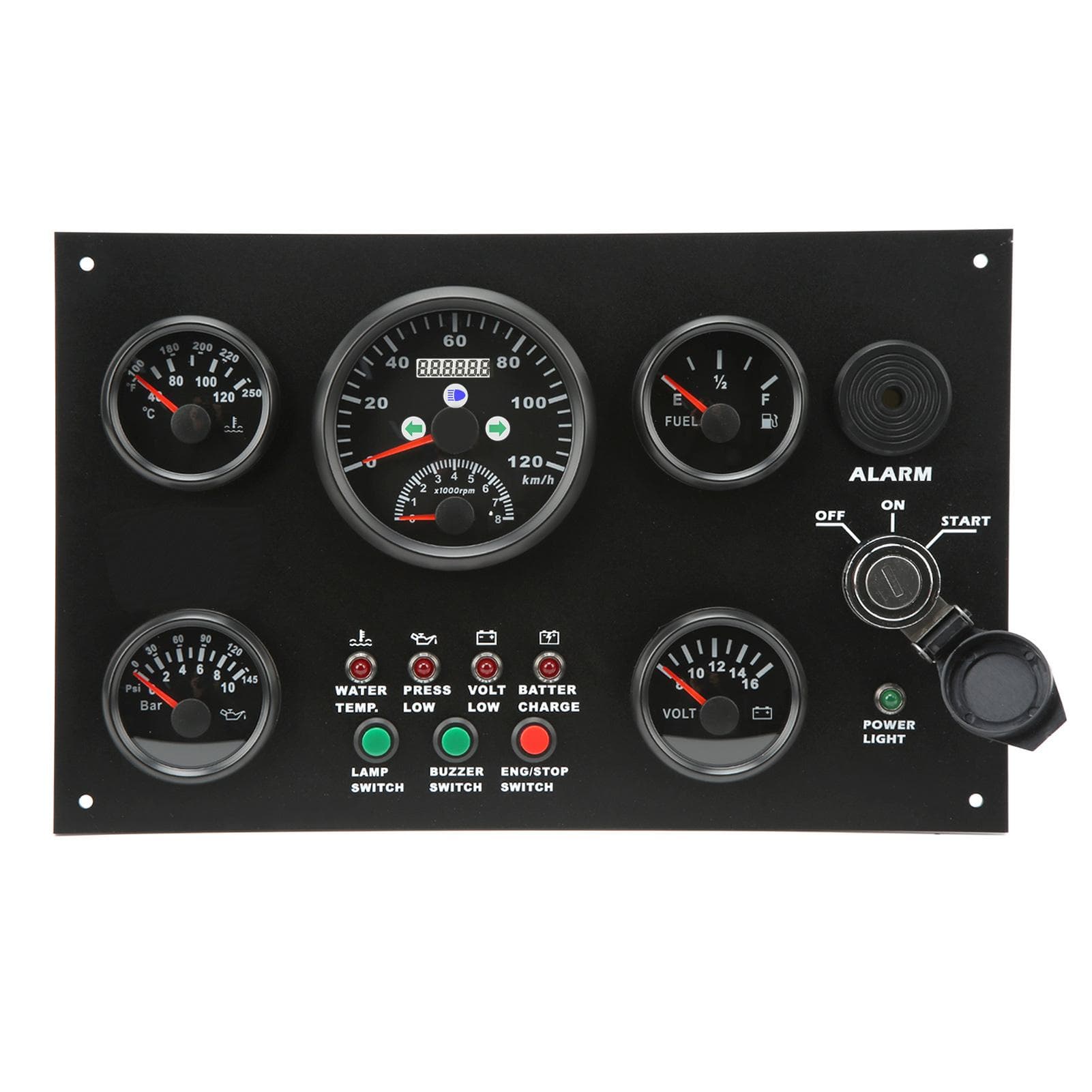 5 Gauge Cluster Set Speedometer Fuel Level Water Temperature Oil Pressure Meter Voltmeter Boat