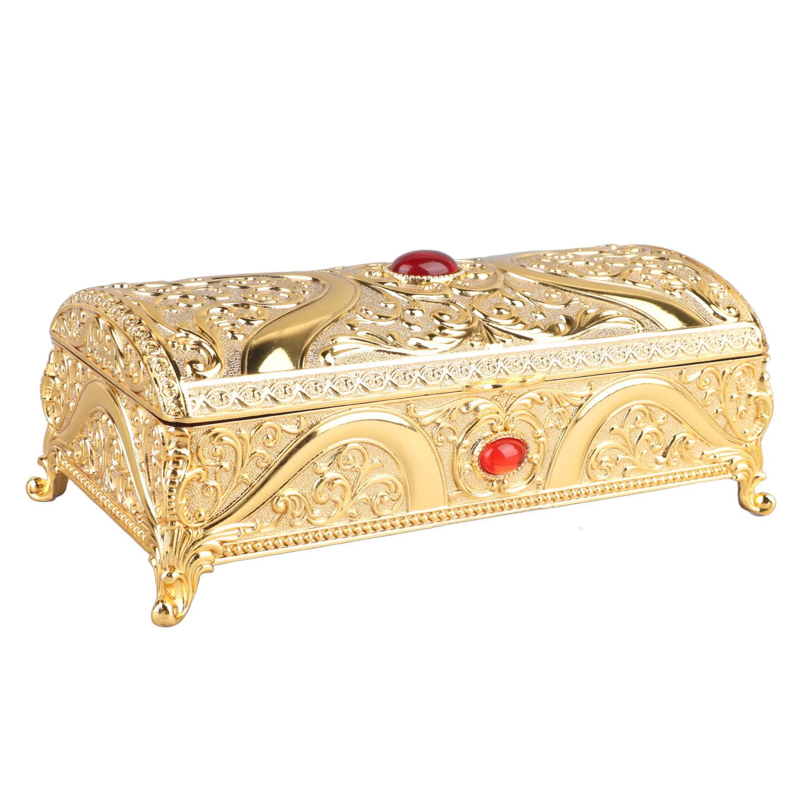 Vintage Metal Jewelry Box Rectangle Delicate Pattern Trinket Box with Soft Velvet for Rings gold