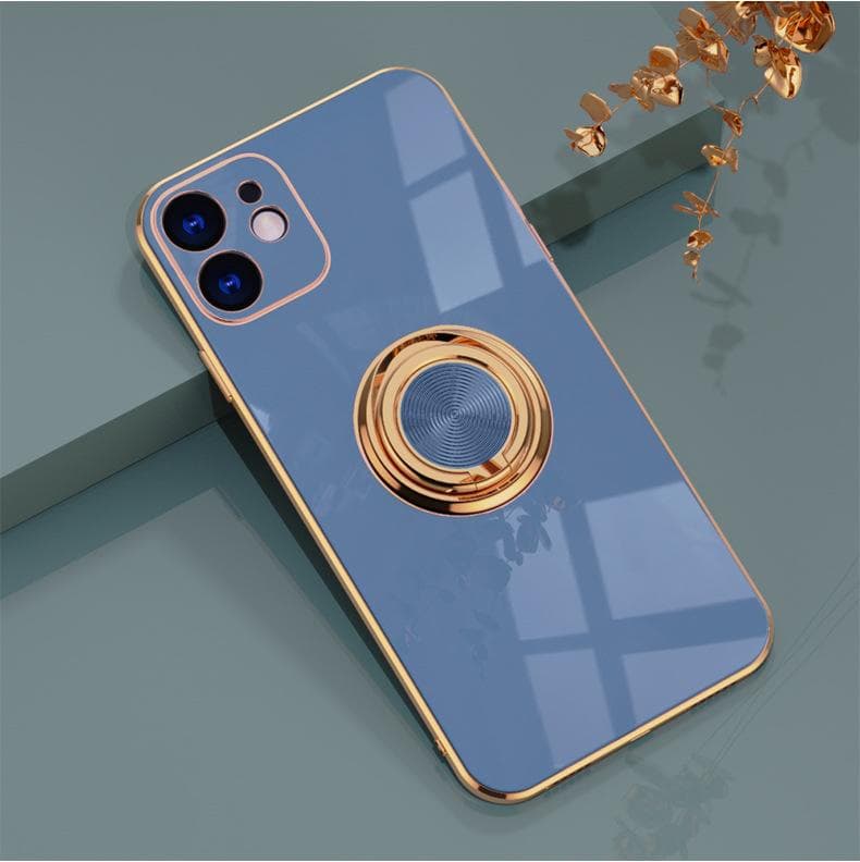 Luxury Plating Metal Ring Holder Stand Case For IPhone 16 15 14 Plus 13 12 11 Pro Max XR X XS 7 8 SE Soft Silicone Back Cover For iPhone 16ProMax