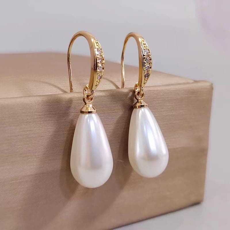New White Imitation Pearl Water Drop Drop Earrings for Women Fashion Zircon Earring Fine Jewelry Wedding Accessories