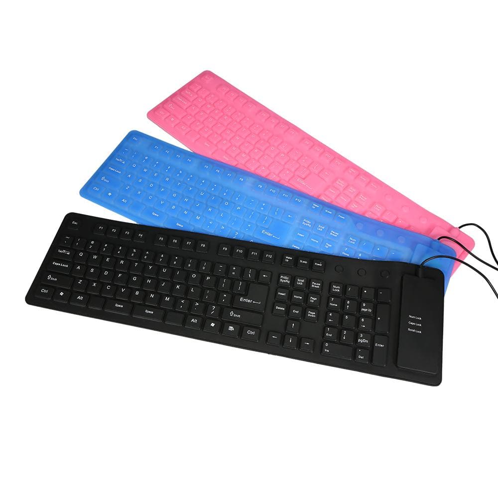 108 Keys USB Silicone Flexible Foldable Keyboard  Waterproof Dustproof USB Silent Keys For Laptop black