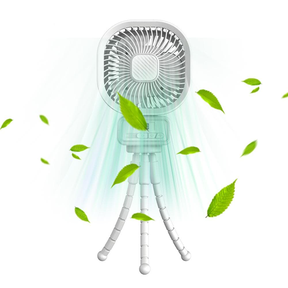 Stroller Fan with Flexible Tripod Clip on for Baby LED Display 5000mAh Battery Operated Oscillating With Shaking white