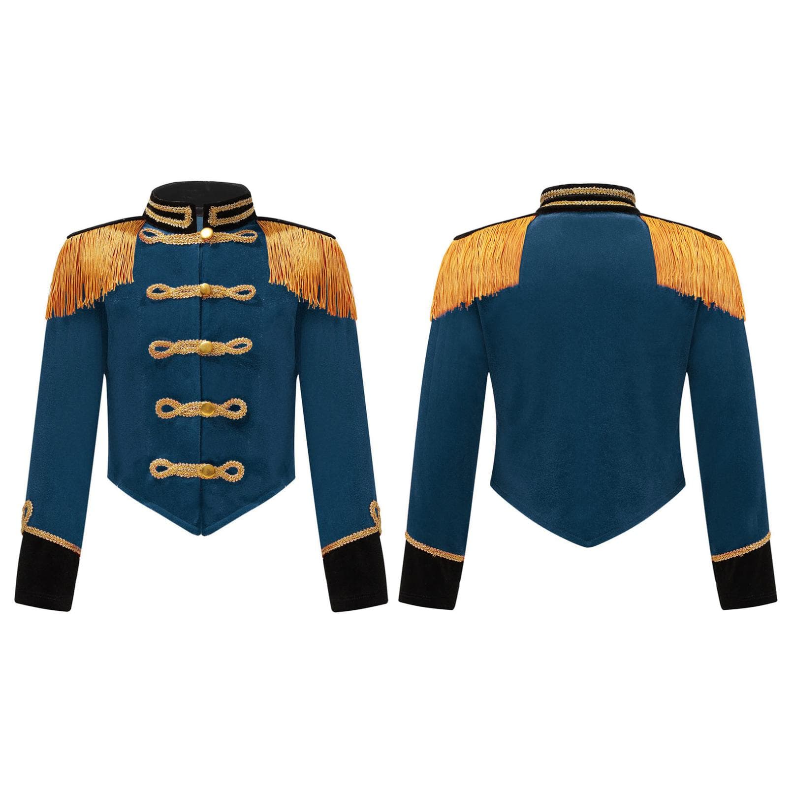 Kids Girls Fancy Circus Ringmaster Costume Stand Collar Tassel Jacket Ringleader Costume Cosplay 9-10 Years peacock blue