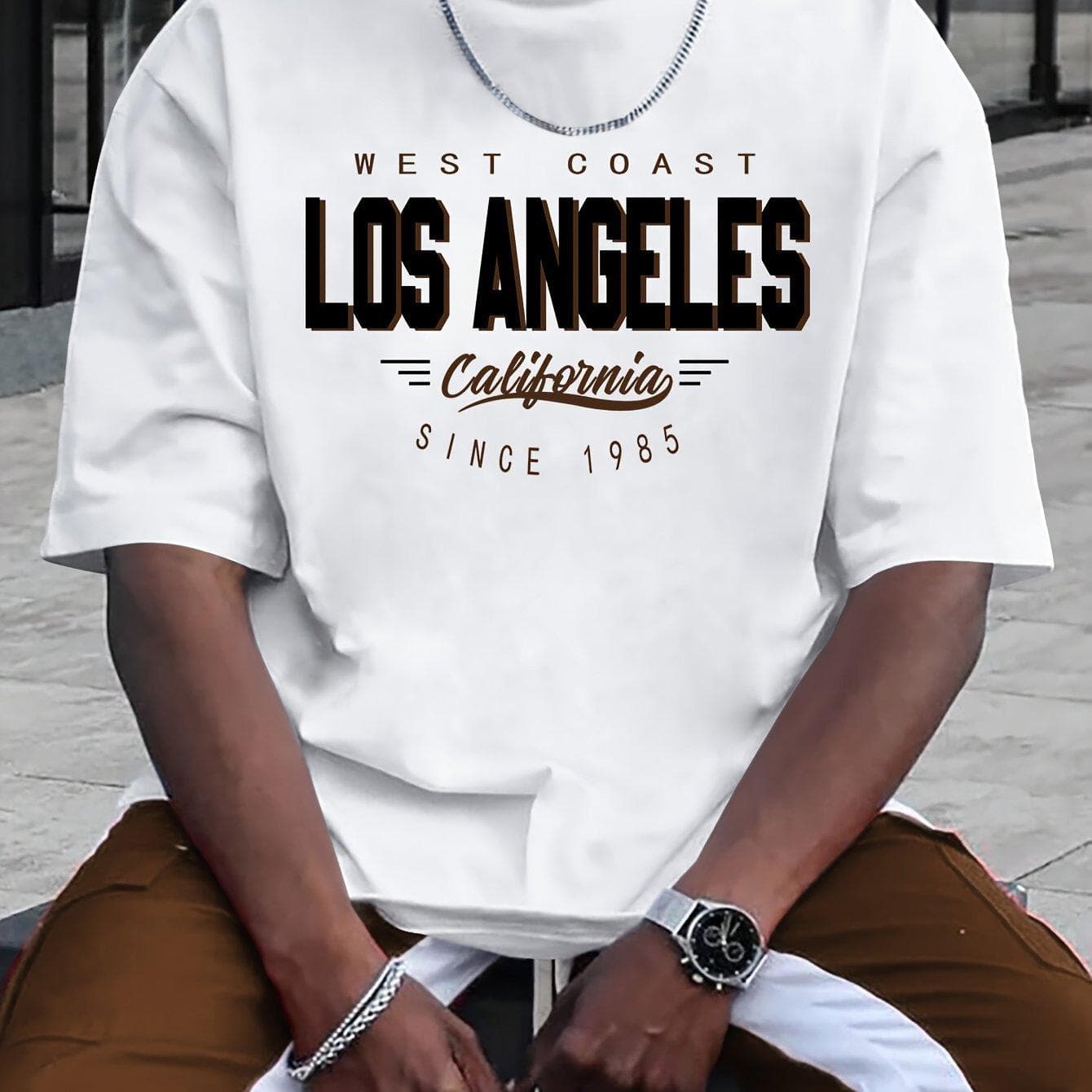 Cotton Summer Men's 100% Cotton Comfortable Casual Loose Plus Size LOS ANGELES Printed Sports Round Neck Short Sleeved T-shirt Top L