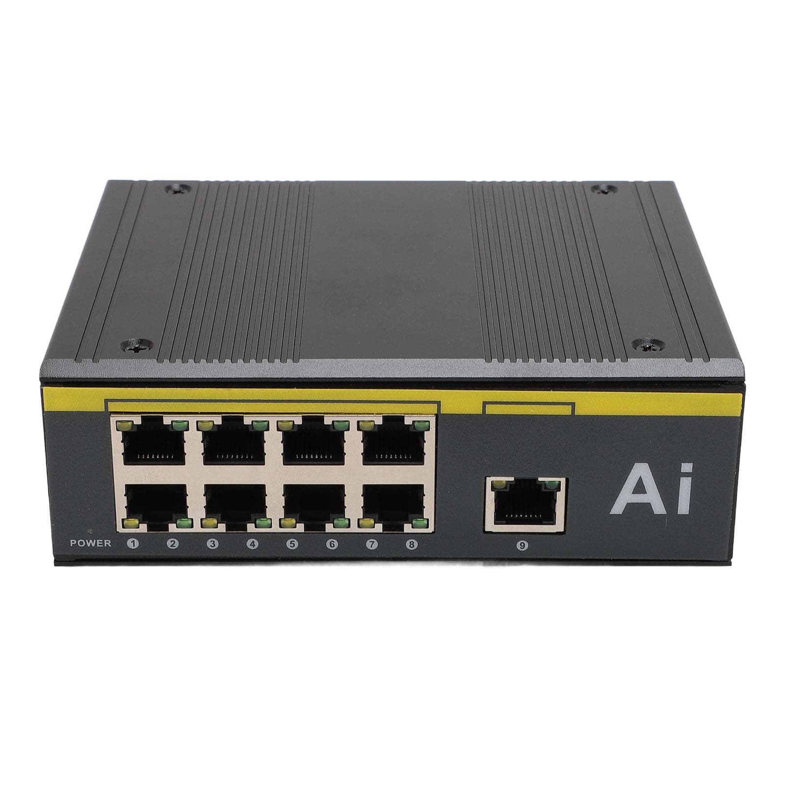 9 Ports PoE Switch Plug and Play 10/100Mbps IP40 Protection Ethernet Network Switch for Rail