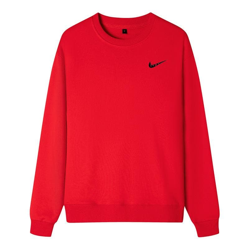 Men's Cotton Round Neck Sweatshirt: Spring/Fall Loose Fit, Plus Size, Solid Color, Couple Sportswear, Long Sleeve T-shirt Jacket with Logo. 5XL red