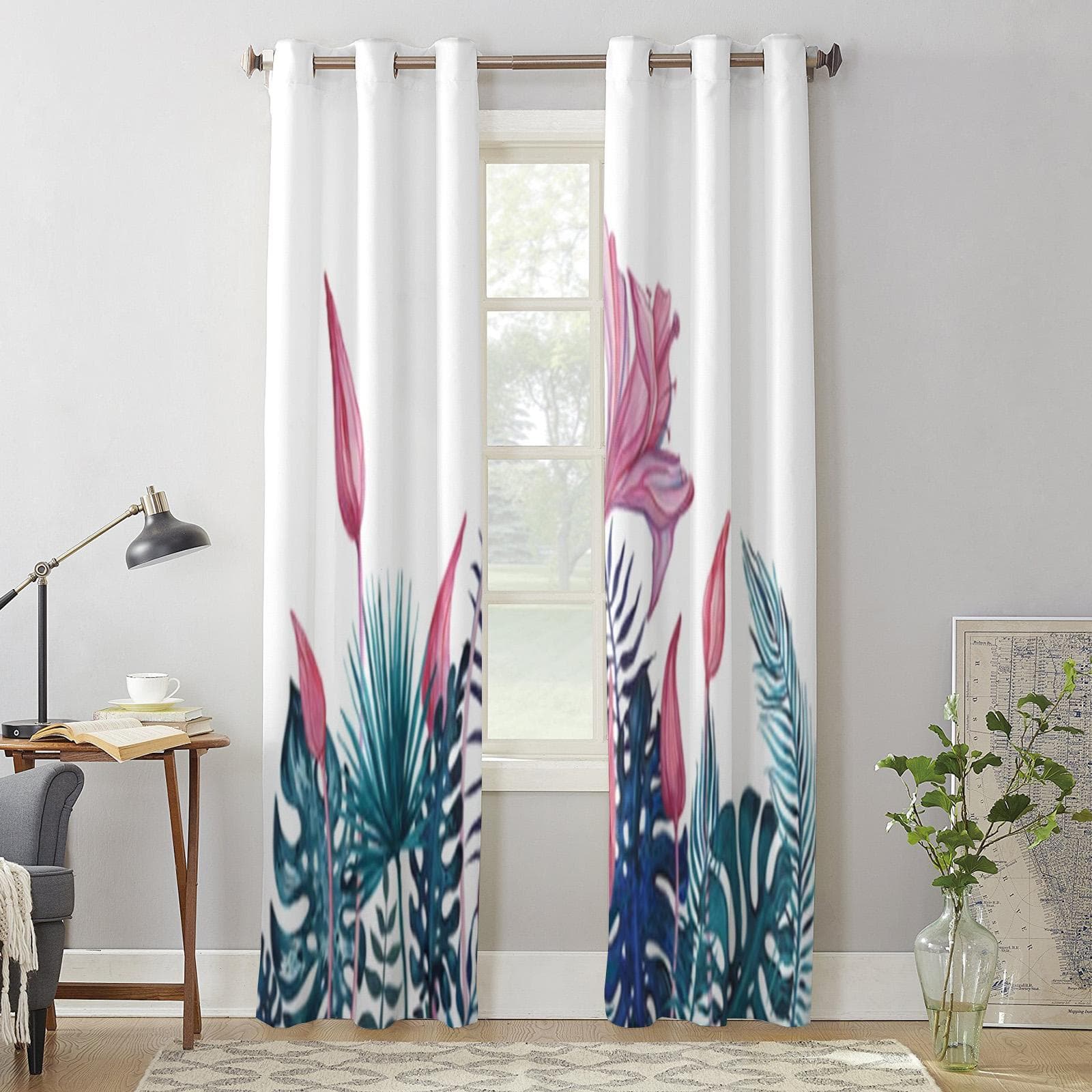 Exotic Flowers Window Curtains For Living Room Bedroom Luxury Modern Kitchen Curtains Fabric Drapes 135W x 60H(cm) x1