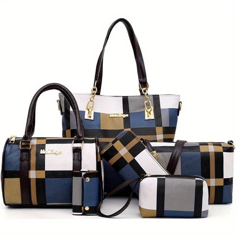 6-Pcs Womens Handbags Tote Bags Shoulder Bag Purses Satchel Bag Top-Handle Handbag Crossbody Bag Wallet Clutch blue