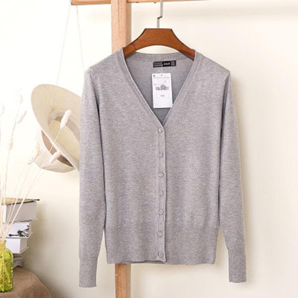 Women Spring and Autumn Casual Long Sleeve Cardigan Knitwear M light grey