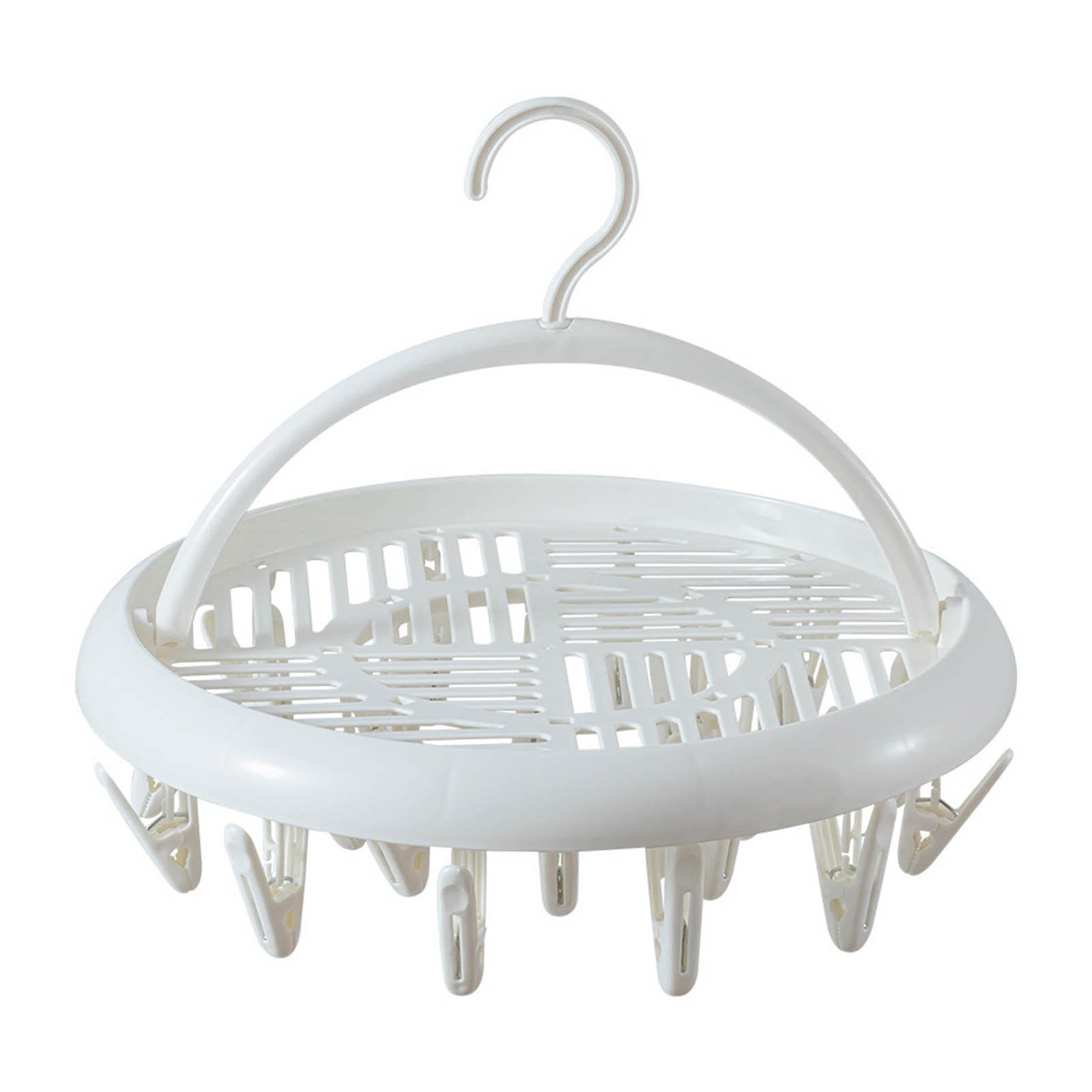 Round Drying Rack Clothes Hanger Plastic Round Laundry Hanger with Clips for Socks Underwear White white