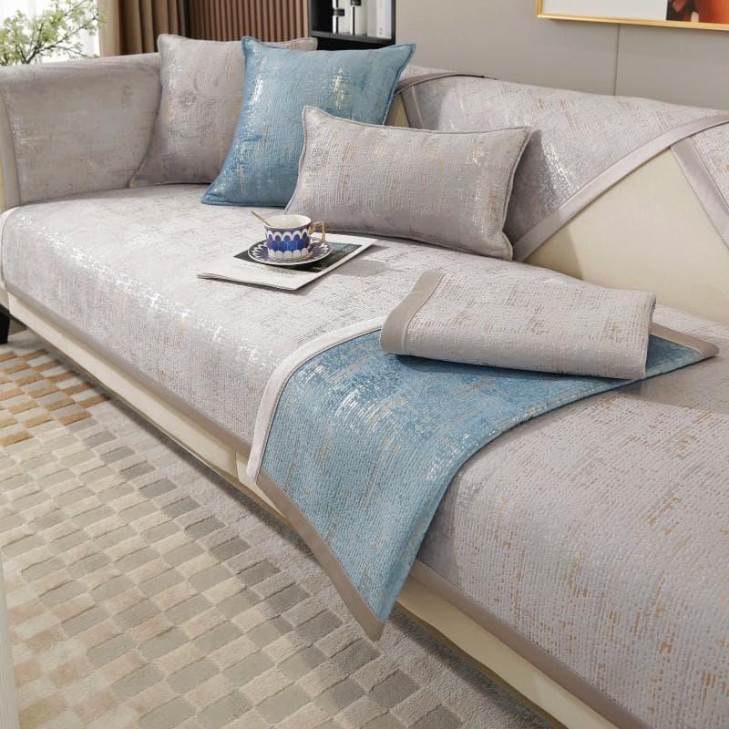 Chenille Solid Color Jacquard Couch Cover 1/2/3/4/5 Seats Simplicity Armchair Cushion Furniture Protector Anti-slip Pillow Cover 70x70cm 1pcs