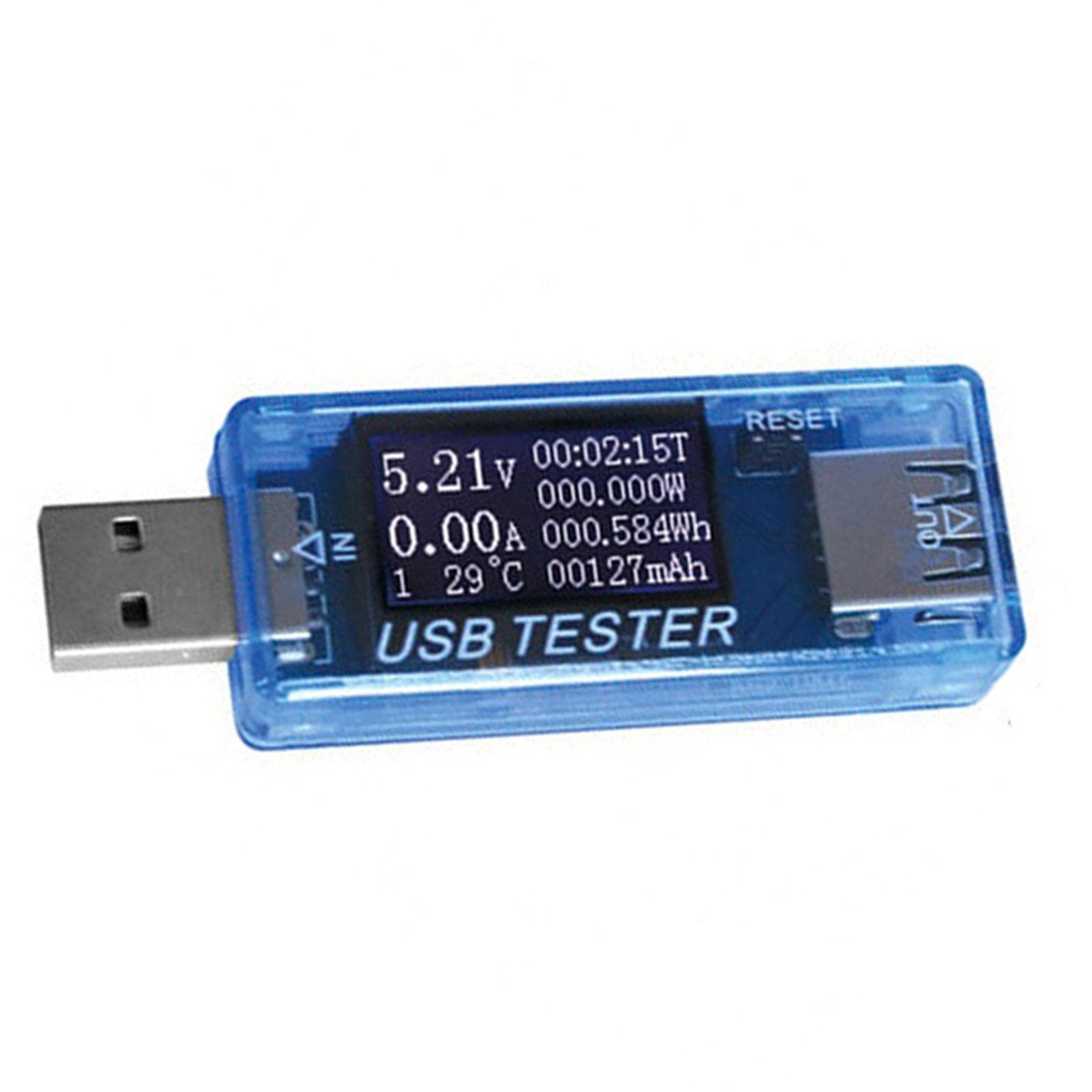 USB Tester Current Voltage Capacity Timing Power Wh Temperature Display USB Voltmeter Blue