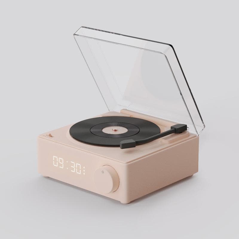 New Retro Vinyl Wireless Bluetooth Speaker Alarm Clock Small Record Player Portable High-quality Audio Home Smart Stereo pink