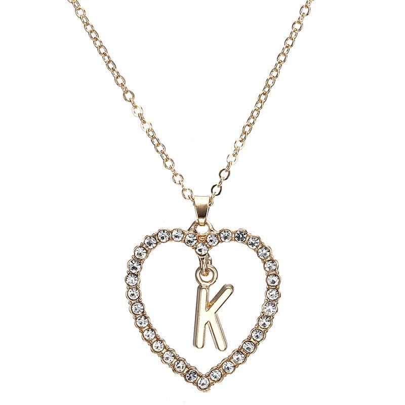 Romantic Love Pendant Necklace for Girls Women Initial Letter Necklace K