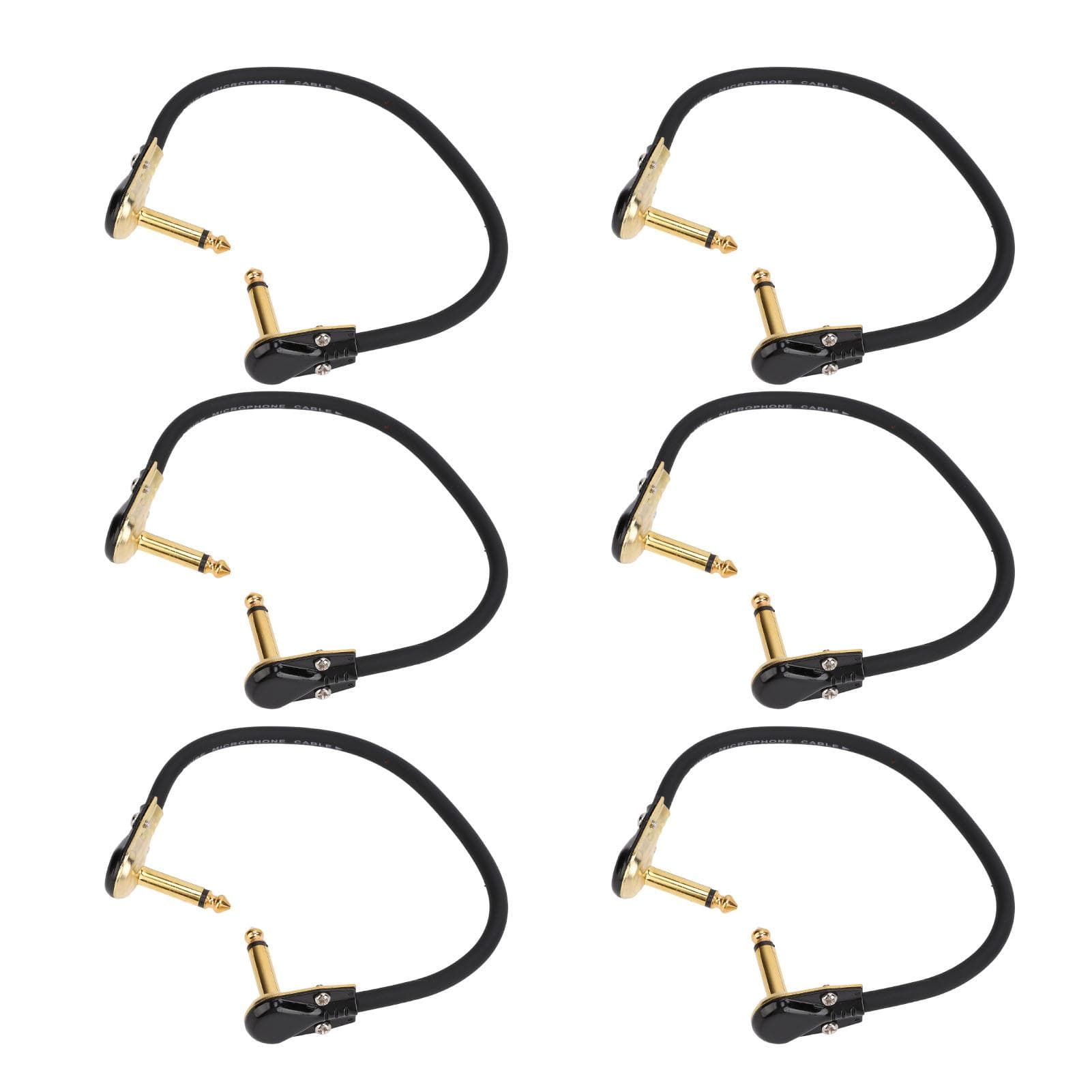 6Pcs Electric Guitar Effect Cable 14in Right Angled Guitar Pedal Cord Patch Cable 30cm Flat Head gold