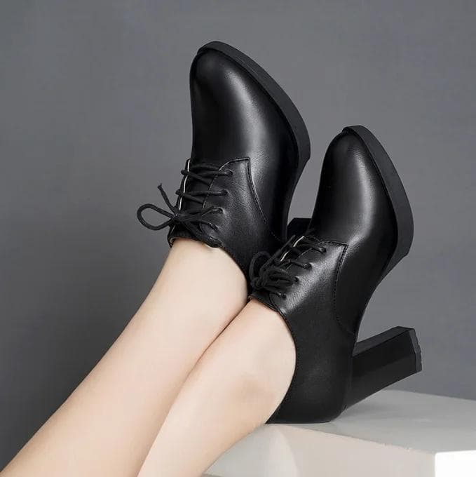 Women's High Heels Shoes Platform Bottom Black Work Shoes Woman Dress Spring Autumn Round Toe Thick Heel Big Size 43 Casual Pump 40