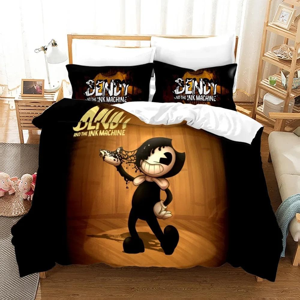 New Anime Bendy & Ink Machin Bedding Set Single Twin Full Queen King Size Bed Set Adult Kid Bedroom Duvetcover Set Home Textile US Queen 228x228cm
