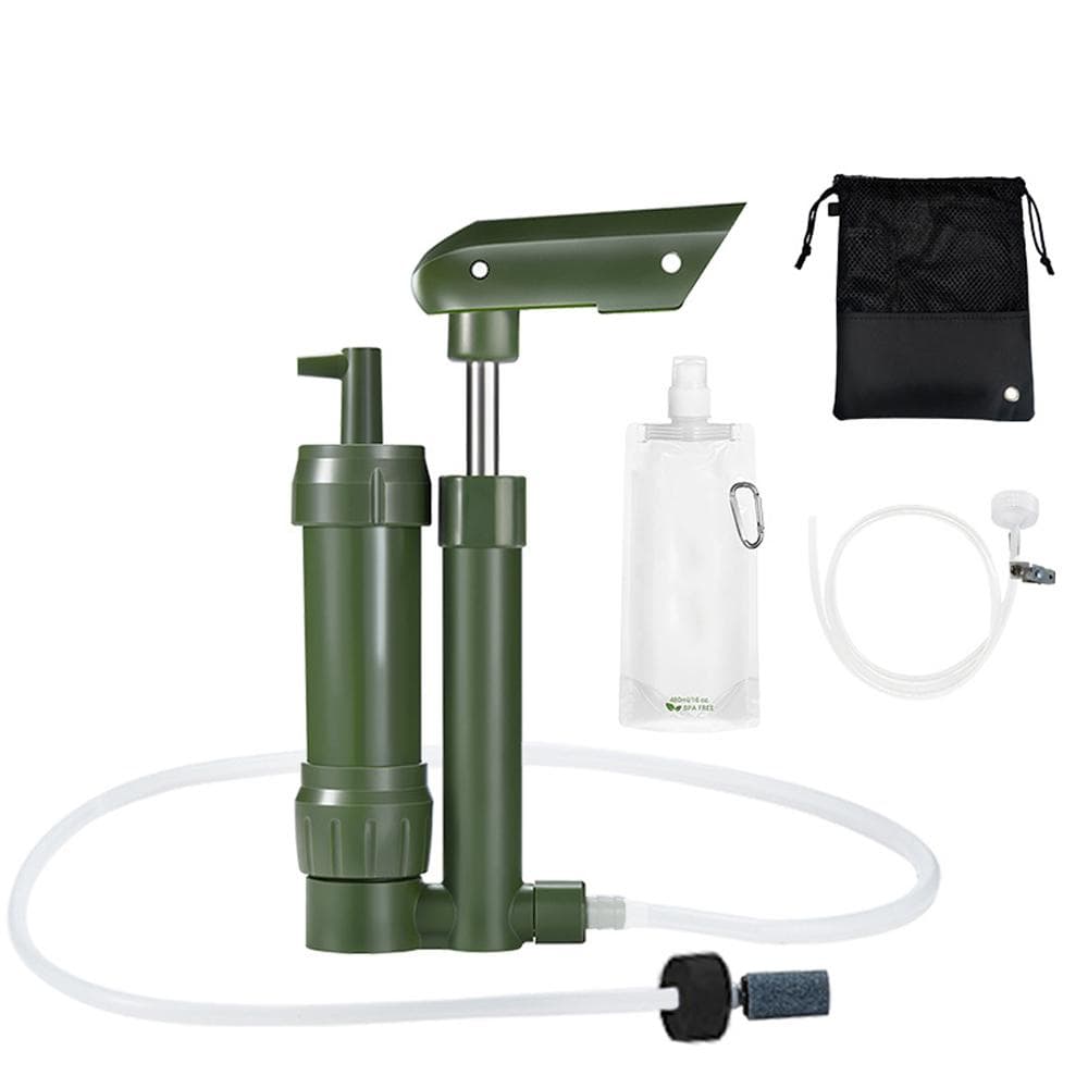 Hand Pump Water Filter 3-Stage Camping Water Purifier Filtration System Survival Gear 0.01 Micron green
