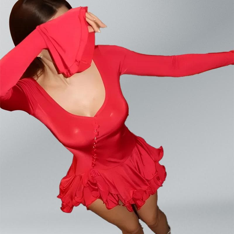 New Summer Sexy Ruffled Women's Dress 3XL red