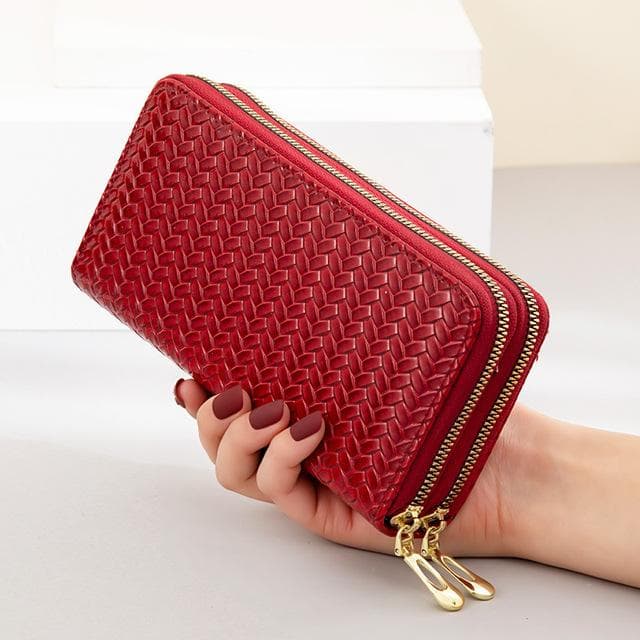 Double Zipper Women's Wallet Long Purse Large Capacity Clutch Leather Mobile Phone Bag Card Holder Money Clip red